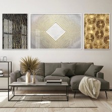 Kolaj Tasarım Antik Doku Desenleri; Etkileyici Üçlü Metal Çerçeveli Tablo Seti /s