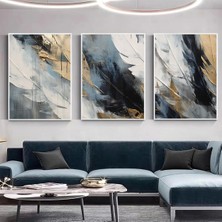 Kolaj Tasarım Hafif Dokunuşlar: Beyaz ve Altın Tüy Izleri Üçlü Metal Çerçeveli Tablo Seti /s