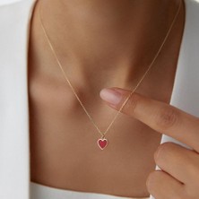 Hamza Yılmaz Kuyumculuk Kırmızı Mineli Minimal Kalp Altın Kolye