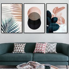 Kolaj Tasarım Çiçek Desenli Metal Çerçeveli Tablo Seti Siyah /s