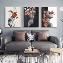 Floral Sanatın Büyüsü: Üçlü Metal Çerçeveli Tablo Takımı /s
