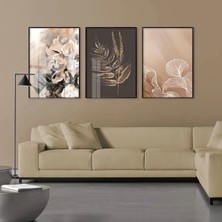 Kolaj Tasarım Doğanın Izleri: Soyut Çiçek ve Yaprak Sanatı Çerçeveli Tablo Seti /s