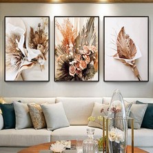 Kolaj Tasarım Çiçek Desenli Metal Çerçeveli Tablo Seti Siyah /s