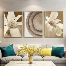 Kolaj Tasarım Kahverengi Çiçekler Tasarım Metal Çerçeveli Tablo Seti Altın