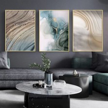 Kolaj Tasarım Mermerin Sırları: Üçlü Metal Çerçeveli Tablo Seti /s