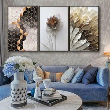 Kolaj Tasarım Kahve Tonlar Çiçek Desenli Metal Çerçeveli Tablo Seti Siyah /s