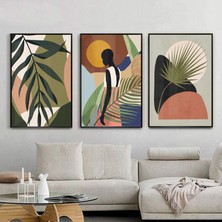 Kolaj Tasarım Kadın Figürler Soyut Desenli Metal Çerçeveli Tablo Seti Siyah /s