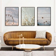 Kolaj Tasarım Manzara Detaylı Metal Çerçeveli Tablo Seti Siyah