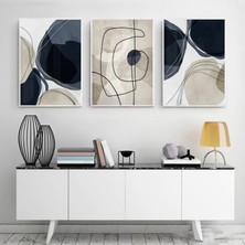 Kolaj Tasarım Lacivert Geometrik Desenli Metal Çerçeveli Tablo Seti Beyaz