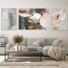 Kolaj Tasarım Pastel Fırça Darbeleri; Ilham Veren Üçlü Metal Çerçeveli Tablo Seti /s