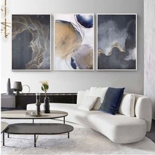 Kolaj Tasarım Siyah Tonlu Gold Detaylı Metal Çerçeveli Tablo Seti Beyaz /s