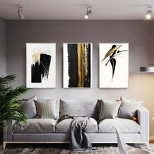 Kolaj Tasarım Siyah ve Sarı Detaylı Metal Çerçeveli Tablo Seti Gümüş /s