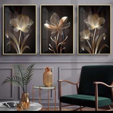 Kolaj Tasarım Siyah ve Gold Desenli Metal Çerçeveli Tablo Seti Altın /s