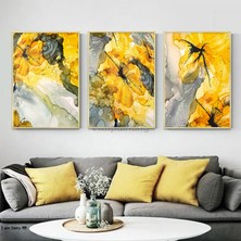 Kolaj Tasarım Soyut Tasarım Metal Çerçeveli Tablo Seti Altın /s