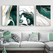 Kolaj Tasarım Soyut Yeşil Desenli Metal Çerçeveli Tablo Seti Gümüş /s