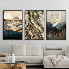 Kolaj Tasarım Uçan Kuş Desenli Metal Çerçeveli Tablo Seti Siyah /s