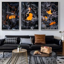 Kolaj Tasarım Soyut Tasarım Metal Çerçeveli Tablo Seti Gümüş