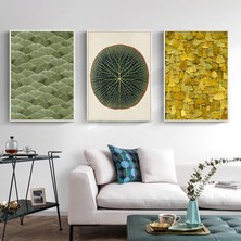 Kolaj Tasarım Yeşil Krem Çiçek Desenli Metal Çerçeveli Tablo Seti Beyaz /s