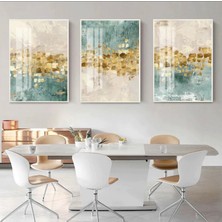 Kolaj Tasarım Yeşil ve Gold Detaylı Metal Çerçeveli Tablo Seti Beyaz /s