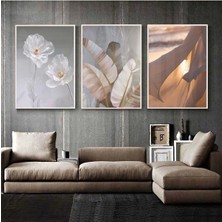 Kolaj Tasarım Zarafetin Sanatsal Yansıması: Pastel Yaprak ve Çiçek Desenleri Üçlü Metal Çerçeveli Tablo Seti /s