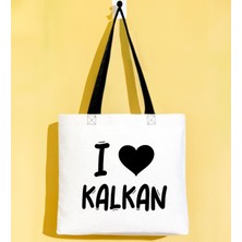Bk Gift I Love Kalkan Siyah Renkli Kulp Gabardin Bez Çanta 40X35CM, Baskılı Omuz Çantası, Alışveriş Çantası, Plaj Çantası