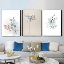 Kolaj Tasarım Bohem Renkler Çiçek Desenli Metal Çerçeveli Tablo Seti Siyah /s