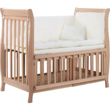 Hoffie Naturel Terra Lux Ahşap Anne Yanı Bebek Beşiği Park Beşik 60X120 Uyku Seti ve Yataklı