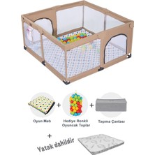 Hoffie Playard Güvenli Bebek ve Çocuk Oyun Alanı Oyun Parkı 125X125 Oyun Matı Topları ve Yataklı