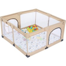 Hoffie Playard Keten Pamuklu Güvenli Bebek ve Çocuk Oyun Alanı Oyun Parkı 125X125 Oyun Matı ve Topları