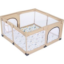 Hoffie Playard Keten Potalı Güvenli Bebek ve Çocuk Oyun Alanı Oyun Parkı 125X125 Oyun Matı ve Topları