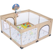 Hoffie Playard Keten Potalı Güvenli Bebek ve Çocuk Oyun Alanı Oyun Parkı 125X125 Oyun Matı ve Topları