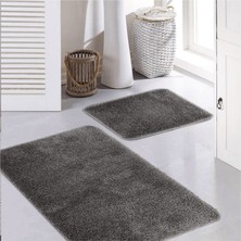 Eurobano Gri Synergy Işıltılı Kaymaz Tabanlı Yıkanabilir 2'li Set Banyo Halısı Paspas Seti 60 x 100 cm