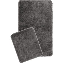 Eurobano Gri Synergy Işıltılı Kaymaz Tabanlı Yıkanabilir 2'li Set Banyo Halısı Paspas Seti 60 x 100 cm