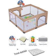 Hoffie Playard Basket Potalı Güvenli Bebek ve Çocuk Oyun Alanı Oyun Parkı 125X125 Oyun Matı/ Toplar Yataklı