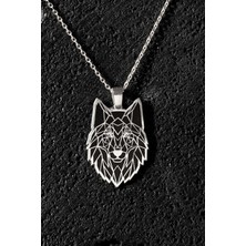 Takı Depo Kurt Model Siyah Mineli Gümüş Kolye