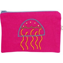 Denizanası İşlemeli Pembe Cüzdan