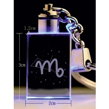 Mert Kristal Başak Burç Logolu Cam Anahtarlık, Işıklı Anahtarlık, 2d Patlatma Anahtarlık, LED Anahtarlık