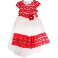 Bebelop Dantelli Tüllü Çiçek Aksesuarlı Elbise