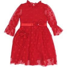 Bebelop Puantiyeli Aksesuar Kuşaklı Taçlı Tül Elbise