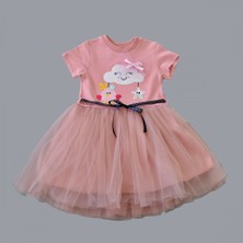 Diji Baby 1-2-3 Yaş Tül Tokalı Bulut Civciv ve Yıldız Nakışlı Kız Bebek Elbisesi