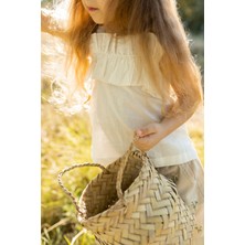 Önü Büzgülü Askılı Bluz Ekru