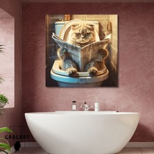 Gaagart Tekli Kare Kanvas Banyo Tablosu Gazete Okuyan Gri Scottish Kedi