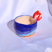 Lily & Loly Ceramics Lolipop Kulplu Deniz Efektli El Yapımı Seramik Kupa 200 ml - Özel Tasarım Içecek Keyfi