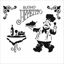 Stencil Sarayi Boyama Şablon Mutfak Obje ve Yazıları - 4478