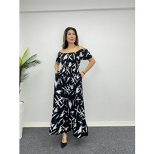 Deq Fashion Çarpım Desenli Viskon Elbise