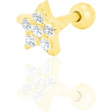 Söğütlü Silver Gümüş Altın Yaldızlı Zirkon Taşlı Yıldız Tragus Helix Piercing Küpe SGTL12422GOLD