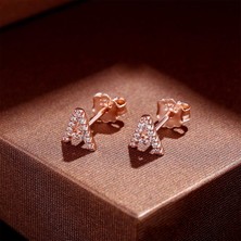 Cktjewelry Laatikui Damızlık Küpe Kız Için 14K Gül Altın Kaplama S925 Gümüş Post Cz Alfabe Harf Damızlık Küpe (Yurt Dışından)