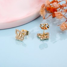 Cktjewelry Laatikui Kelebek Küpe Kız 14K Altın Kaplama S925 Gümüş Küçük Kız Küpe (Yurt Dışından)