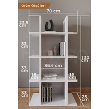 Furniqo Kt-1 Dekoratif Kitaplık, Raf Düzenleyici, Kitap Rafı, Beyaz 70X25X130 cm Kitaplık