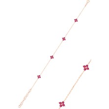Söğütlü Silver Gümüş Rose Fuşya Taşlı Yonca Bileklik SGTL12502ROSE